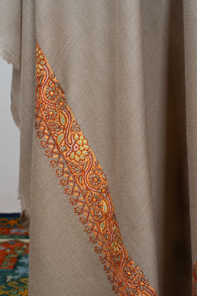 2.5 Yards | Sunehri Daaman — Sozni Hand-Embroidered Shawl in Desert Beige