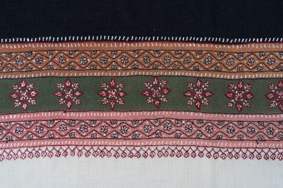 2.5 Yards | Shabnam-e-Siyah — Sozni Hand-Embroidered Shawl in Black with Multicolor Borders