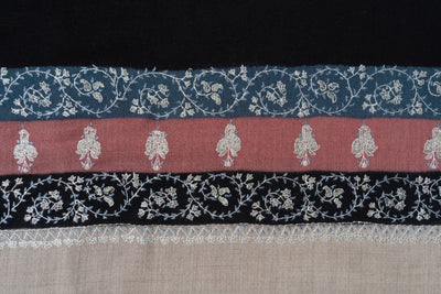 2.5 Yards | Shabnam-e-Rang — Sozni Hand-Embroidered Shawl in Black with Multicolor Panels