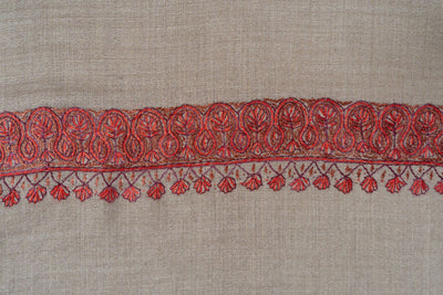 2.5 Yards | Lal Daaman — Sozni Hand-Embroidered Border Shawl in Walnut Beige