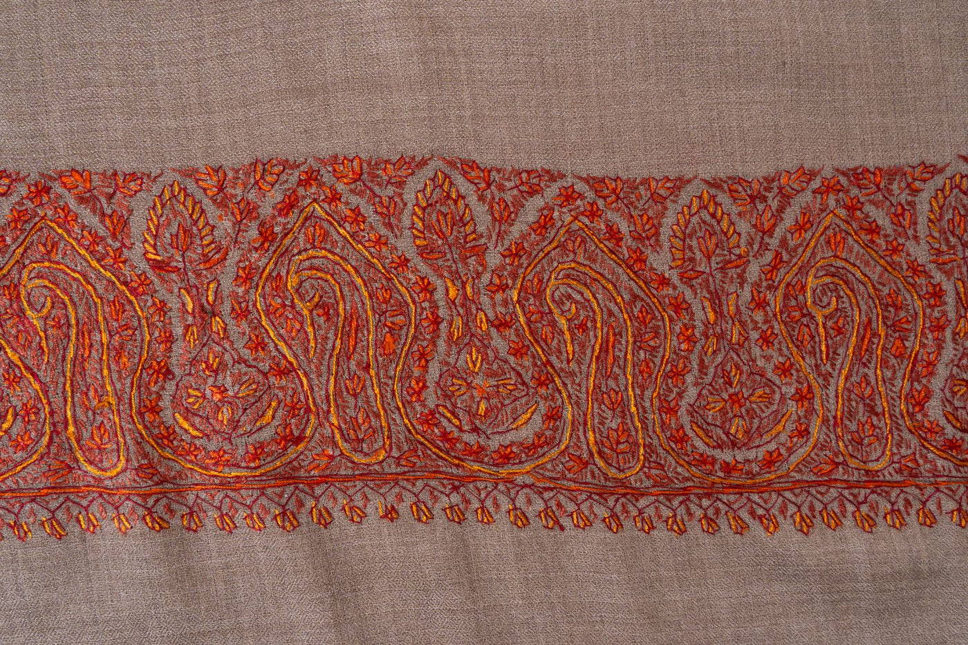 2.5 Yards | Surkh Gul — Sozni Hand-Embroidered Shawl in Classic Beige
