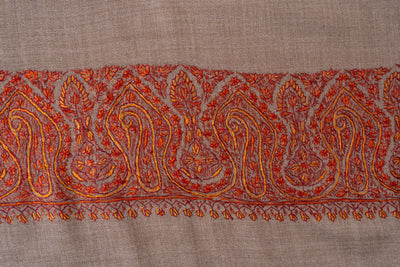 2.5 Yards | Surkh Gul — Sozni Hand-Embroidered Shawl in Classic Beige