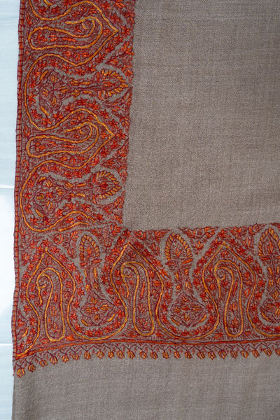 2.5 Yards | Surkh Gul — Sozni Hand-Embroidered Shawl in Classic Beige