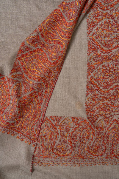 2.5 Yards | Surkh Gul — Sozni Hand-Embroidered Shawl in Classic Beige