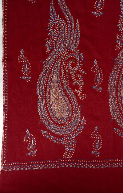 2.5 Yards | Shafaq-e-Tabassum — Sozni Hand-Embroidered Shawl in Deep Cocoa with Paisley Medallions (Copy)