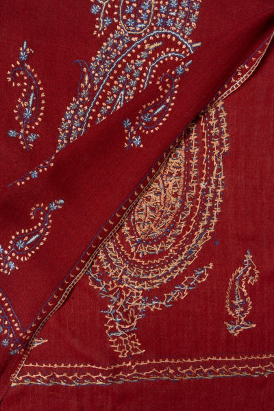 2.5 Yards | Shafaq-e-Tabassum — Sozni Hand-Embroidered Shawl in Deep Cocoa with Paisley Medallions (Copy)