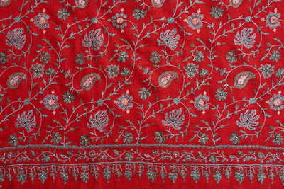 Surkh Gul – Scarlet Sozni Hand-Embroidered Pashmina Shawl