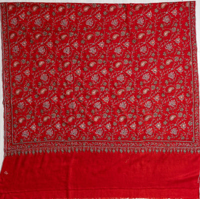 Surkh Gul – Scarlet Sozni Hand-Embroidered Pashmina Shawl