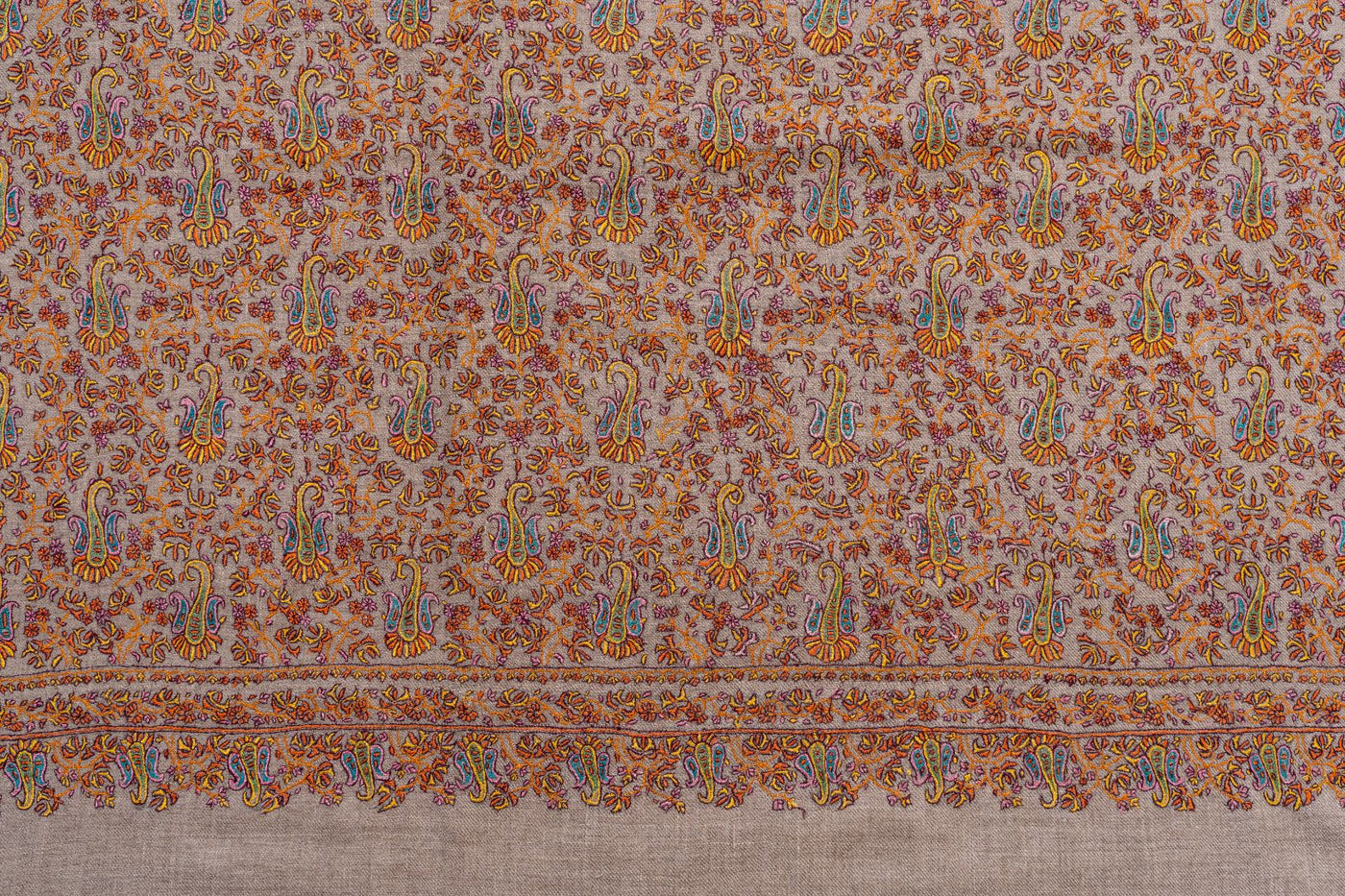 Bahaar – Taupe Sozni Hand-Embroidered Pashmina Jama Shawl
