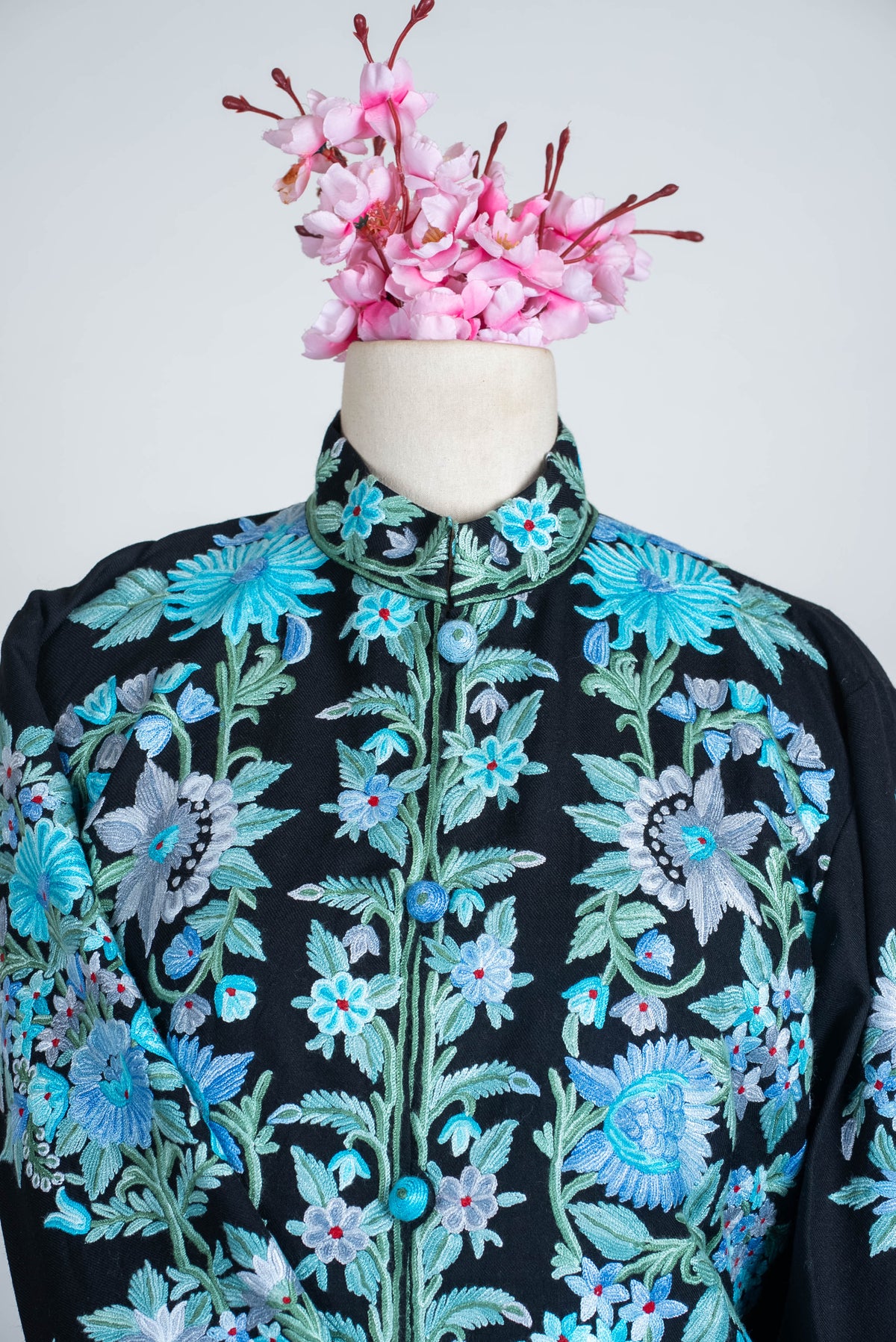 Midnight Bloom Aari Hand Embroidered Long Jacket