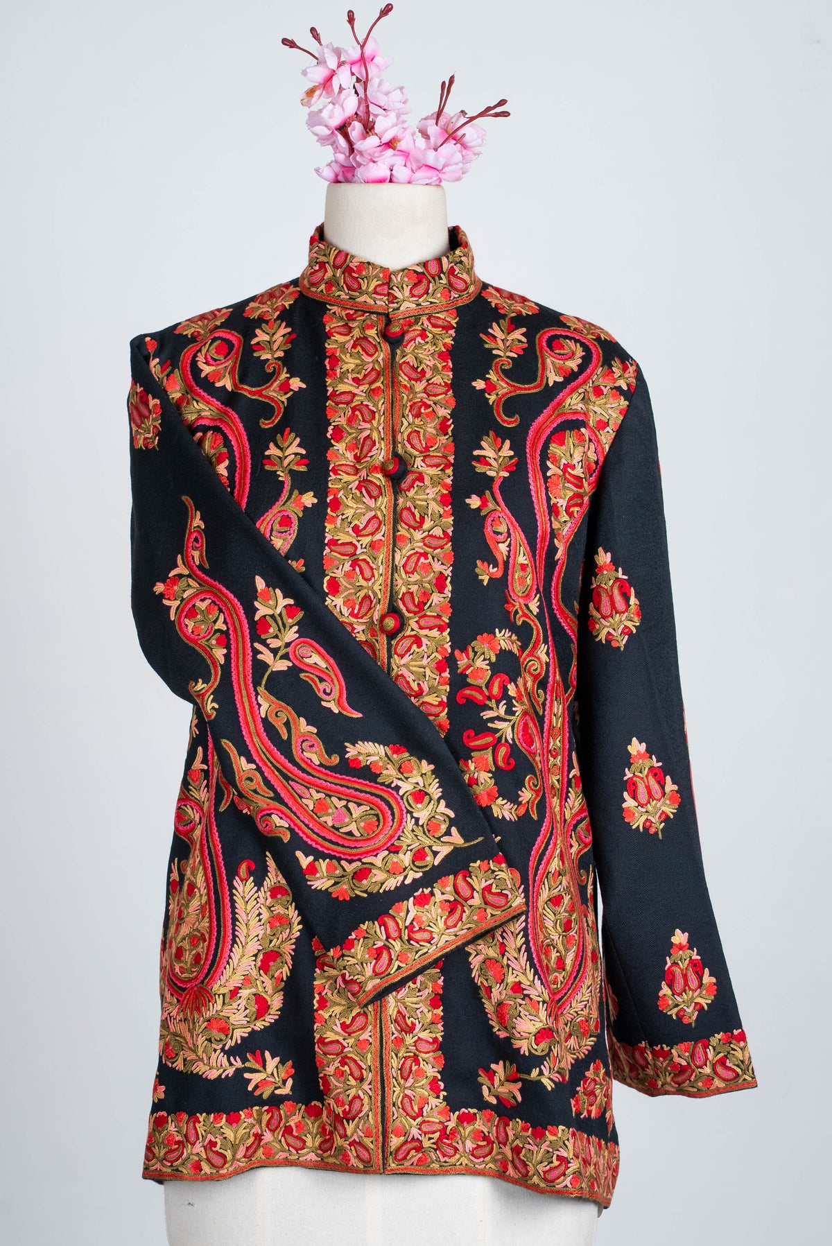 Crimson Paisley Aari Hand Embroidered Short Jacket