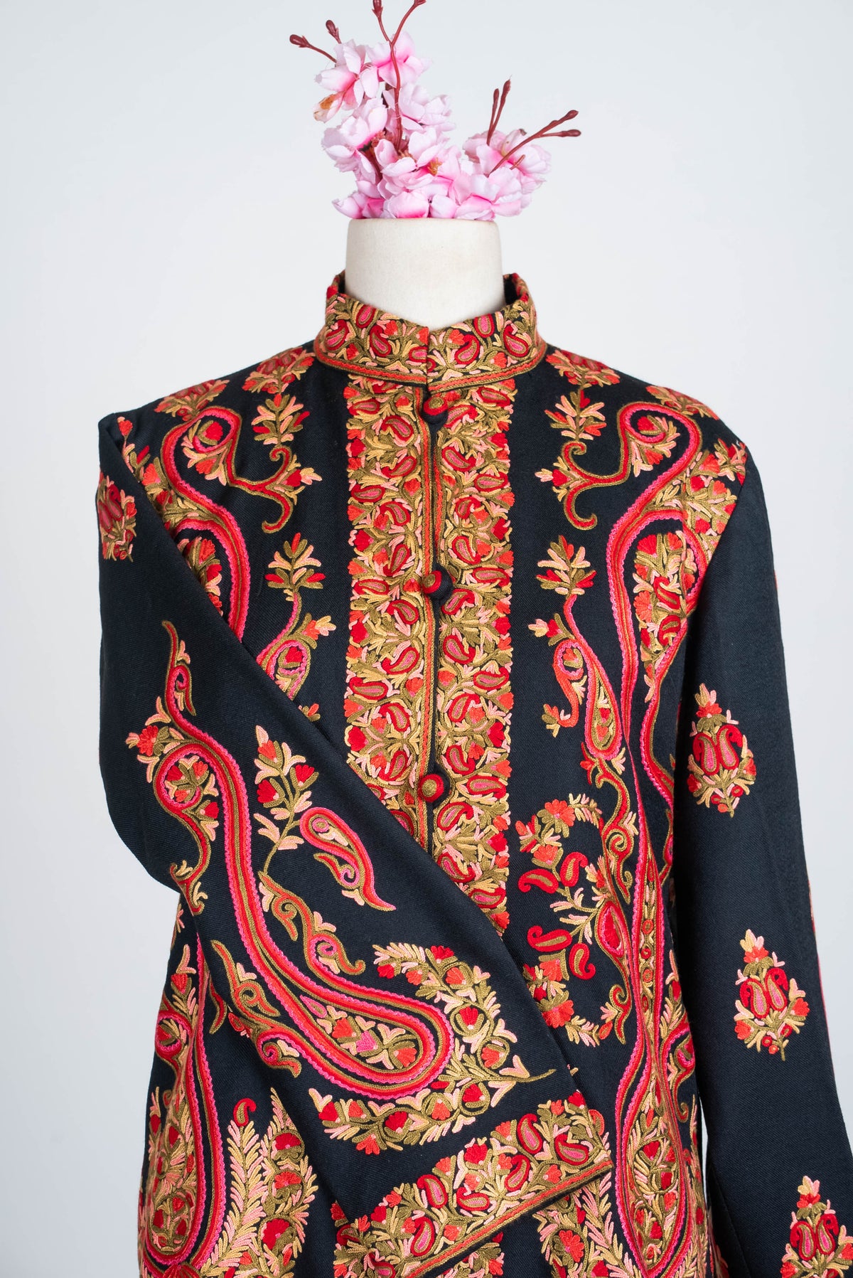 Crimson Paisley Aari Hand Embroidered Short Jacket