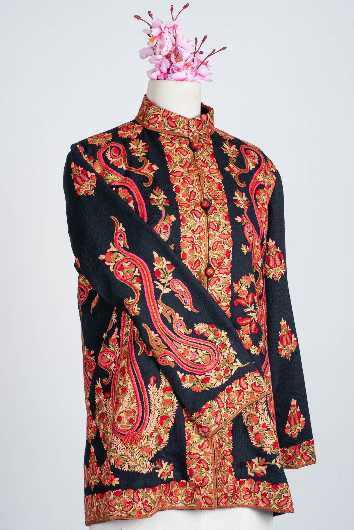 Crimson Paisley Aari Hand Embroidered Short Jacket