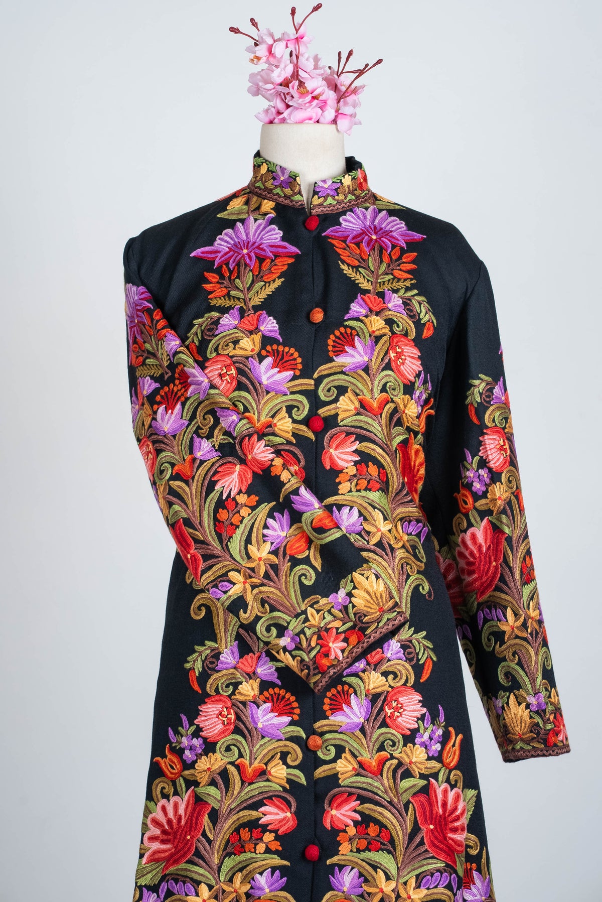 Enchanted Florals Aari Hand Embroidered Long Jacket