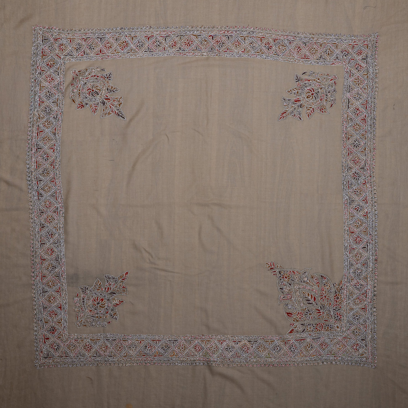 Oasis Taupe Rumal — Sozni Hand Embroidered