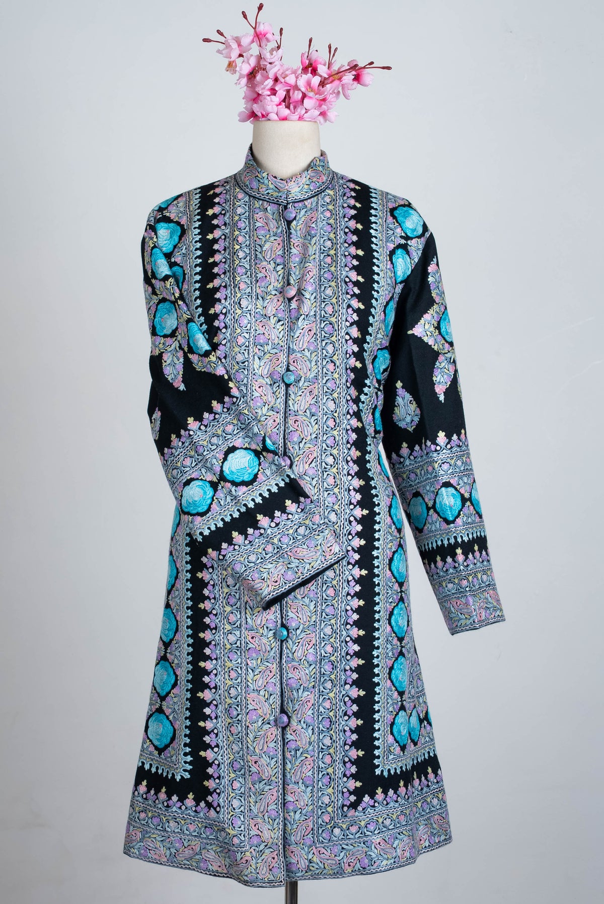 Frosted Paisley Aari Hand Embroidered Long Jacket