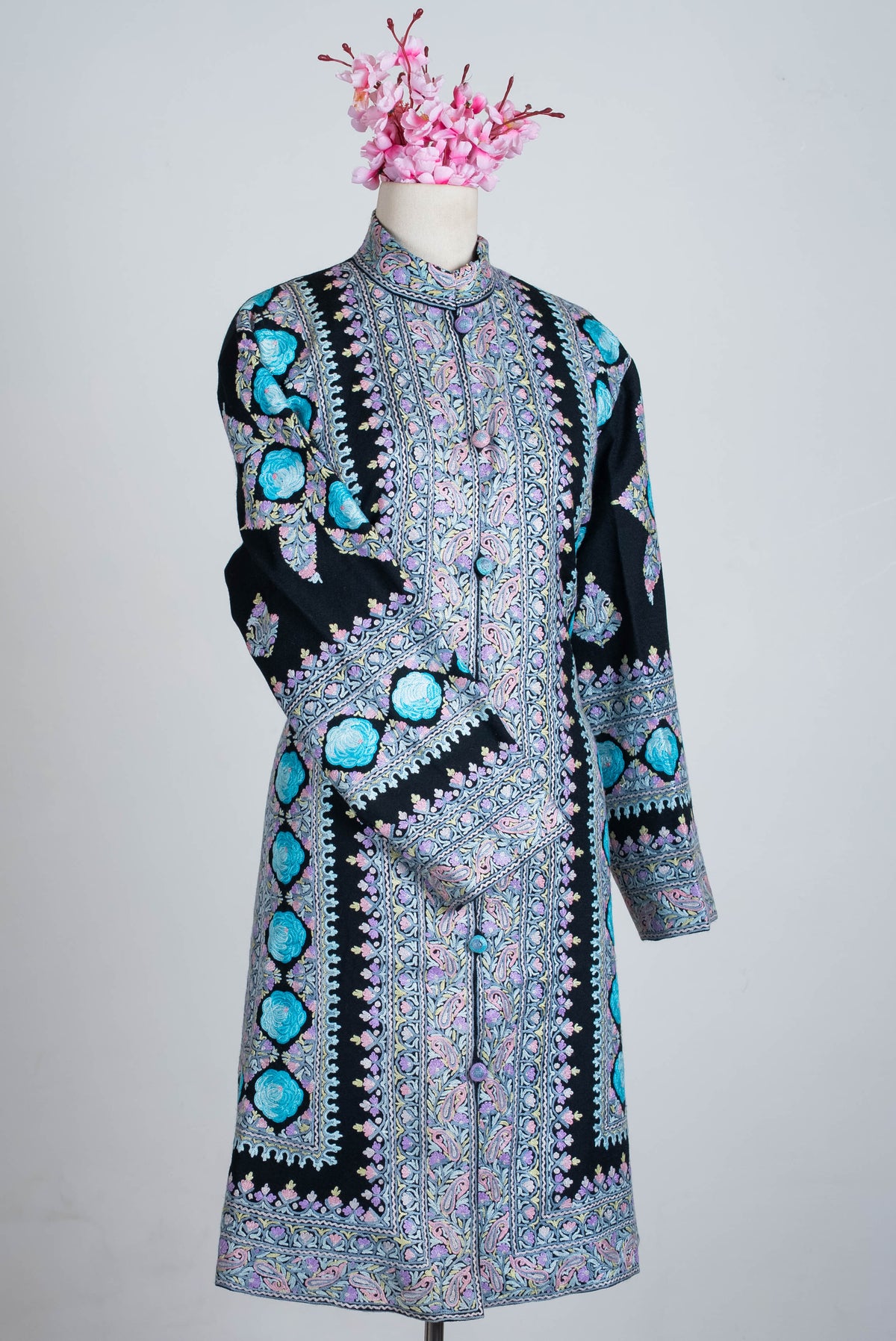 Frosted Paisley Aari Hand Embroidered Long Jacket