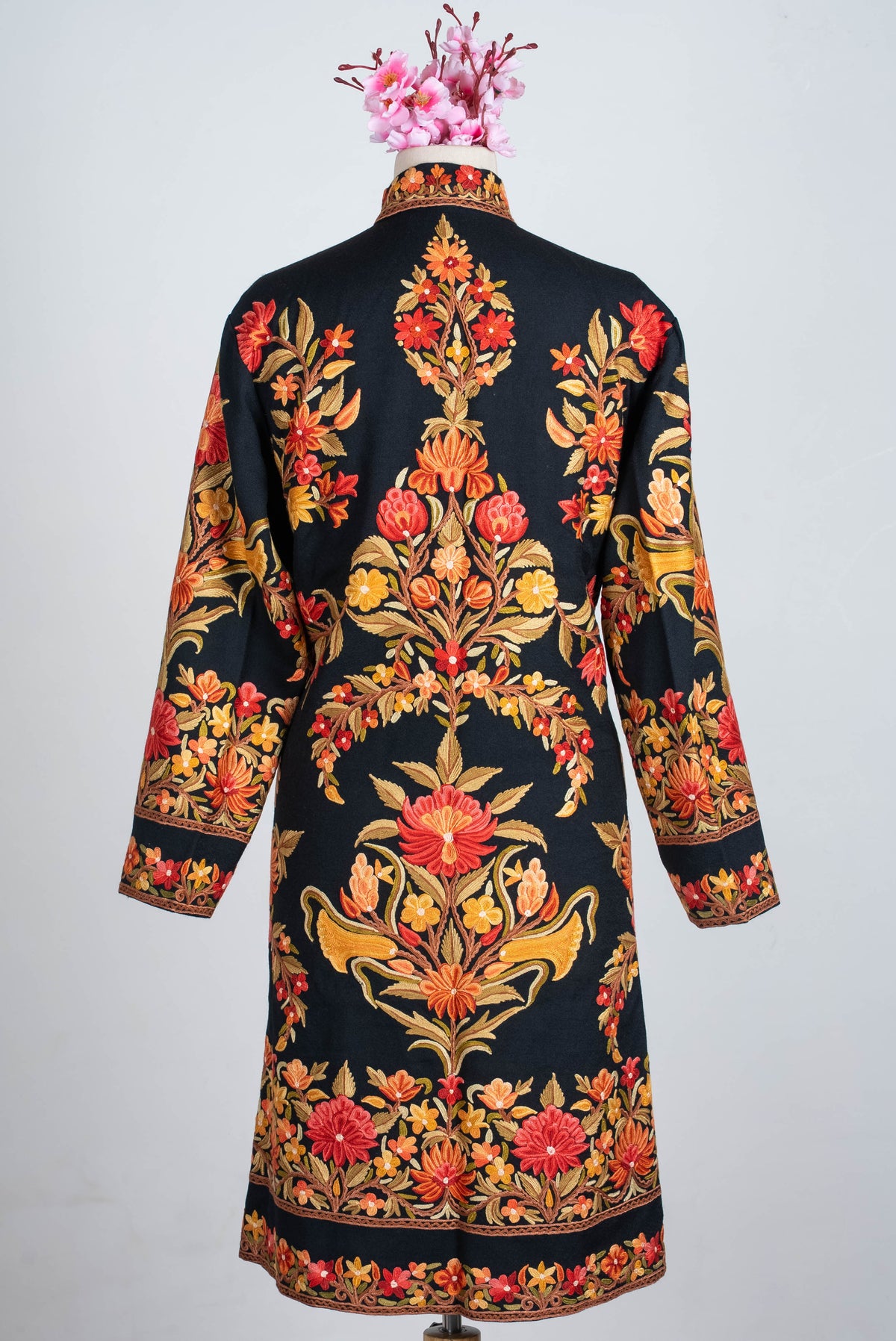 Autumn Floral Aari Hand Embroidered Long Jacket