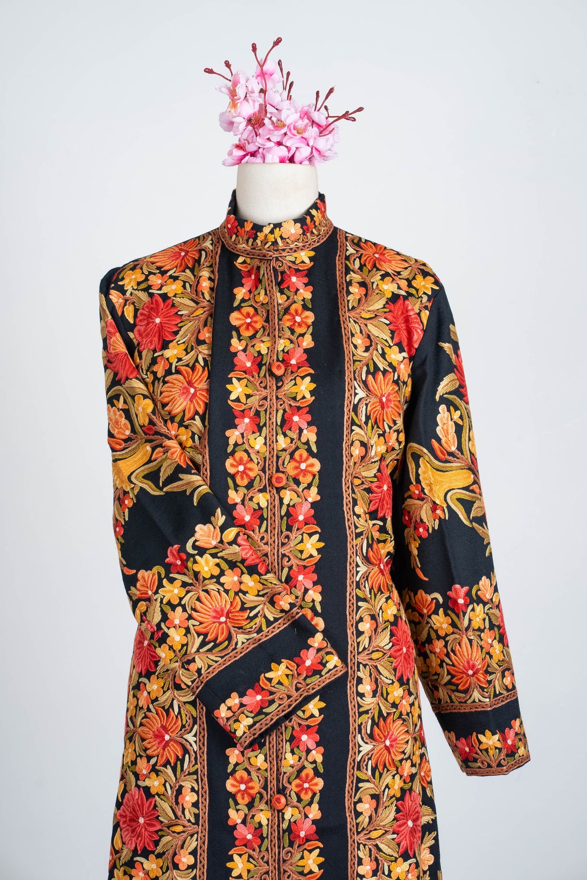 Autumn Floral Aari Hand Embroidered Long Jacket