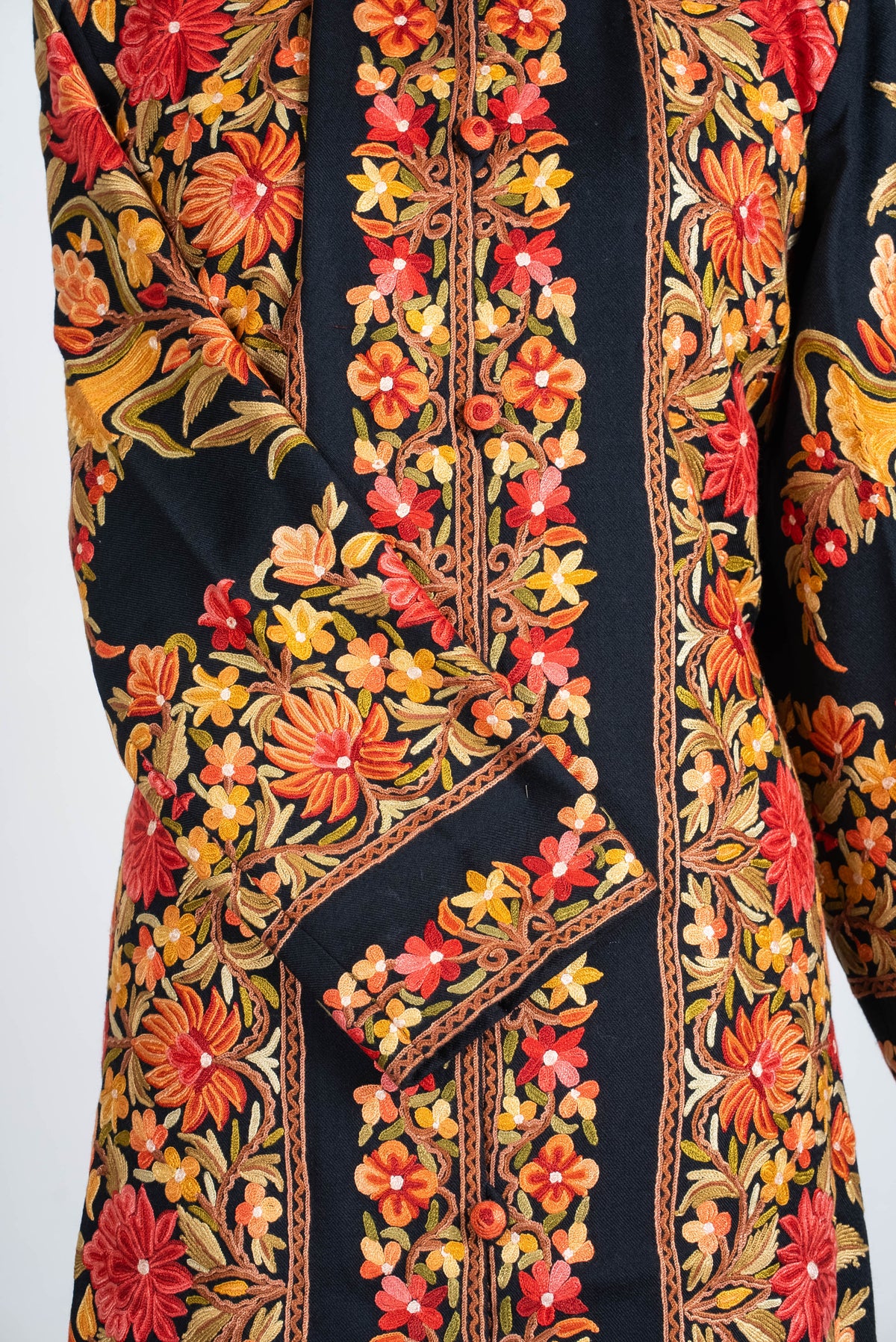 Autumn Floral Aari Hand Embroidered Long Jacket