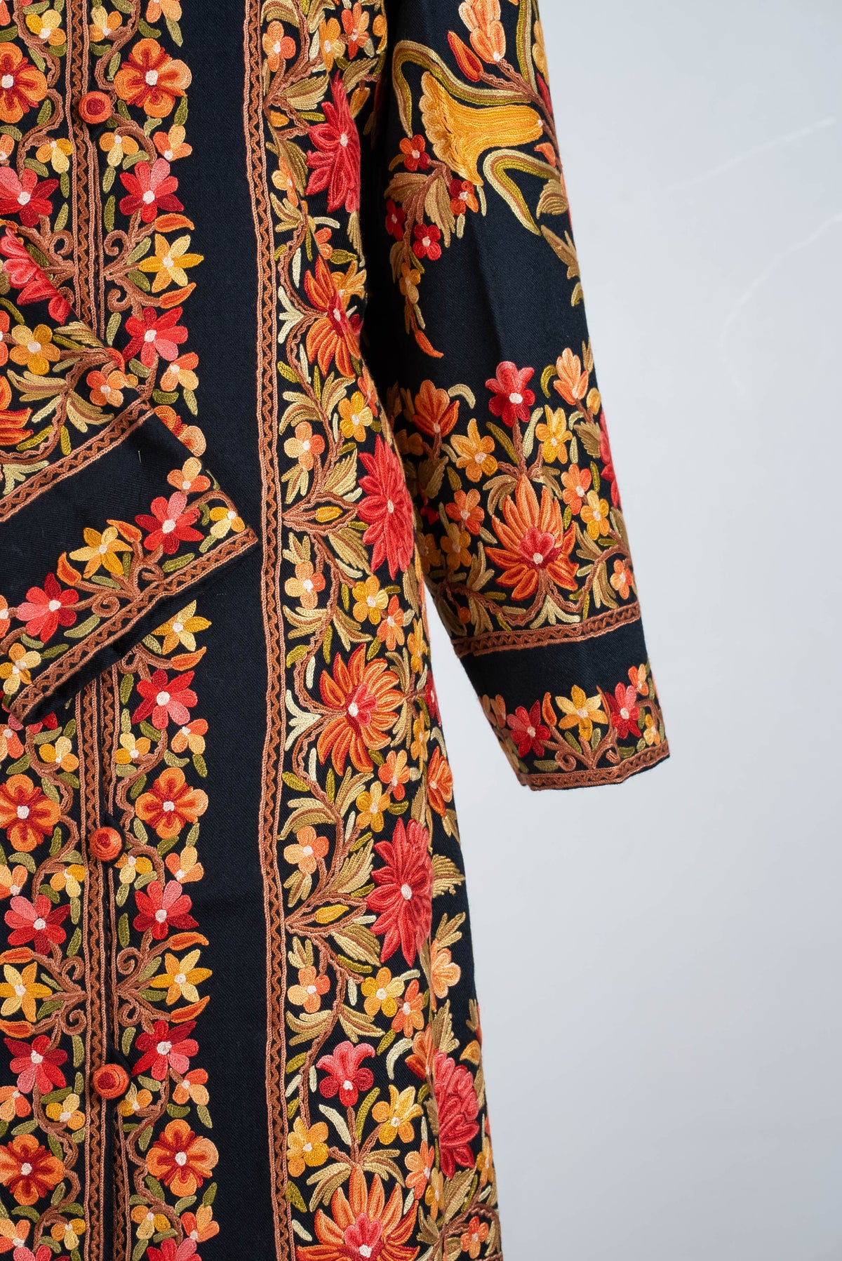 Autumn Floral Aari Hand Embroidered Long Jacket