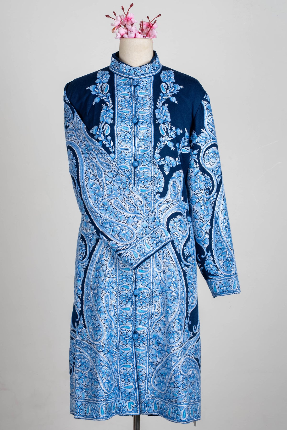 Sapphire Paisley Aari Hand Embroidered Long Jacket
