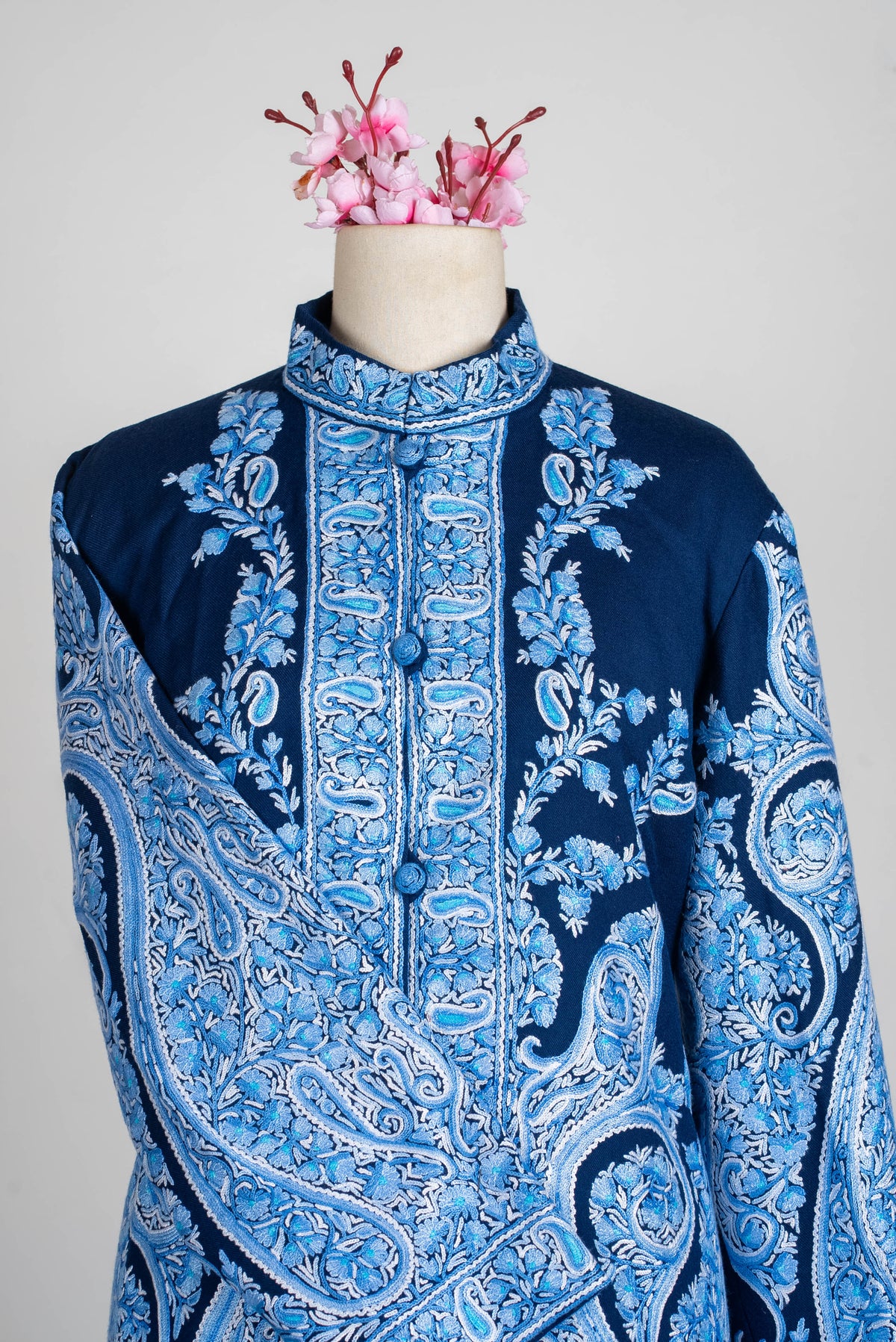 Sapphire Paisley Aari Hand Embroidered Long Jacket