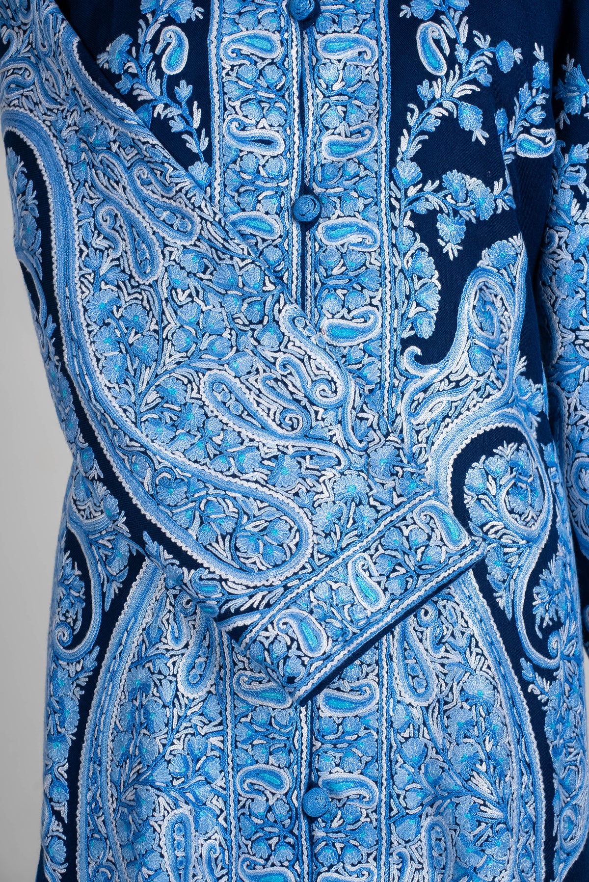 Sapphire Paisley Aari Hand Embroidered Long Jacket