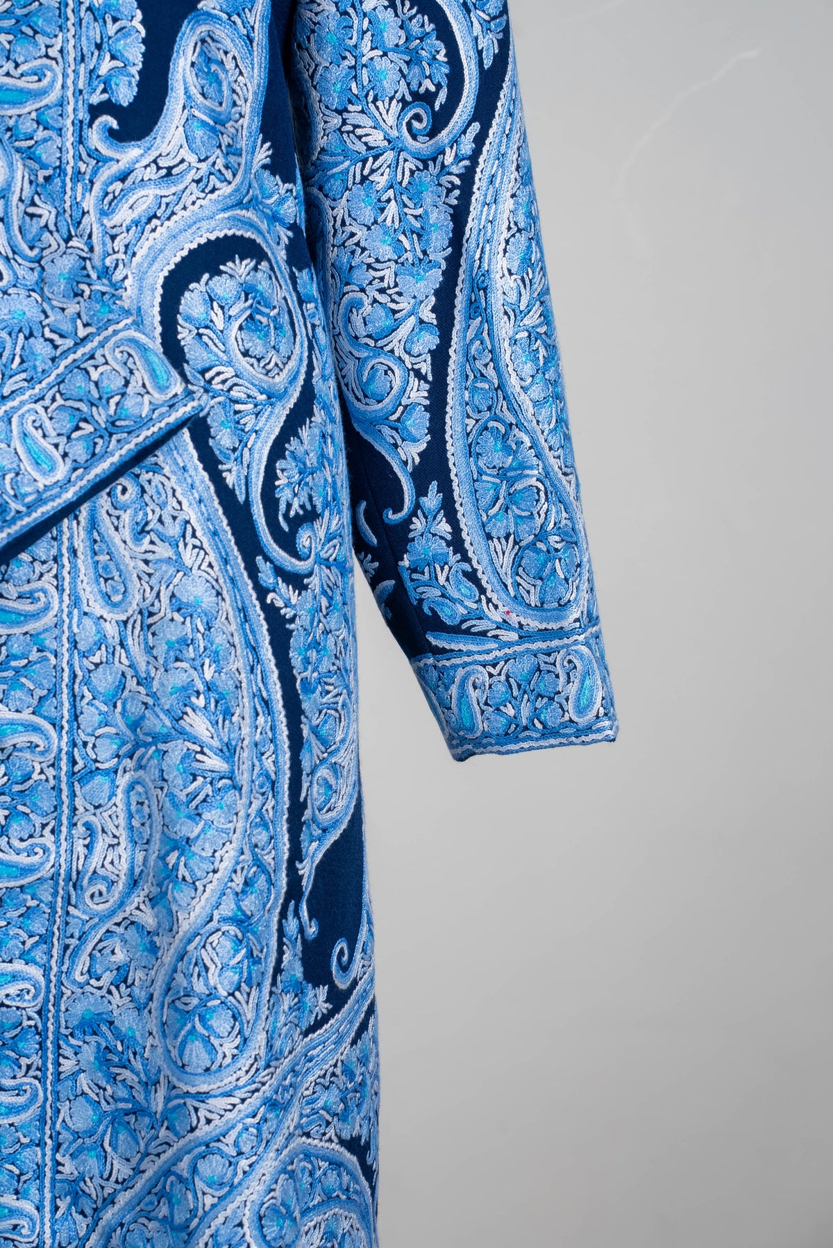 Sapphire Paisley Aari Hand Embroidered Long Jacket