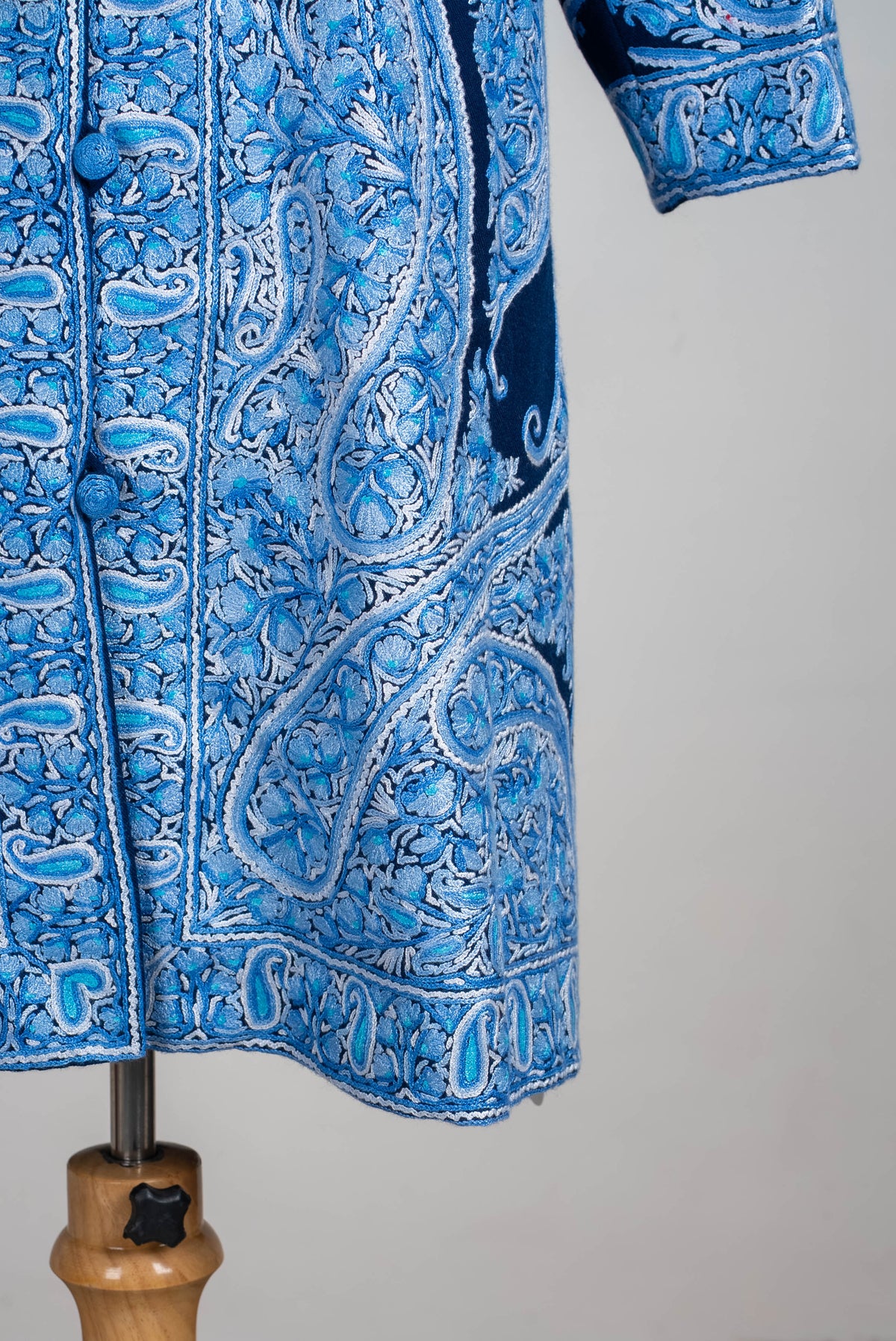 Sapphire Paisley Aari Hand Embroidered Long Jacket