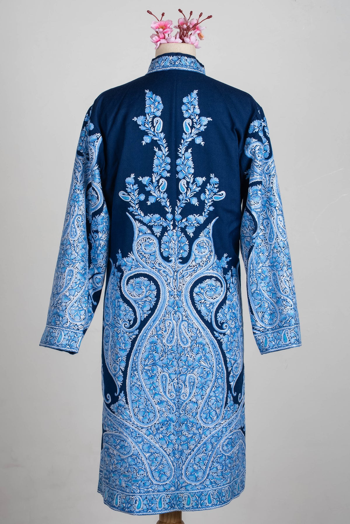 Sapphire Paisley Aari Hand Embroidered Long Jacket