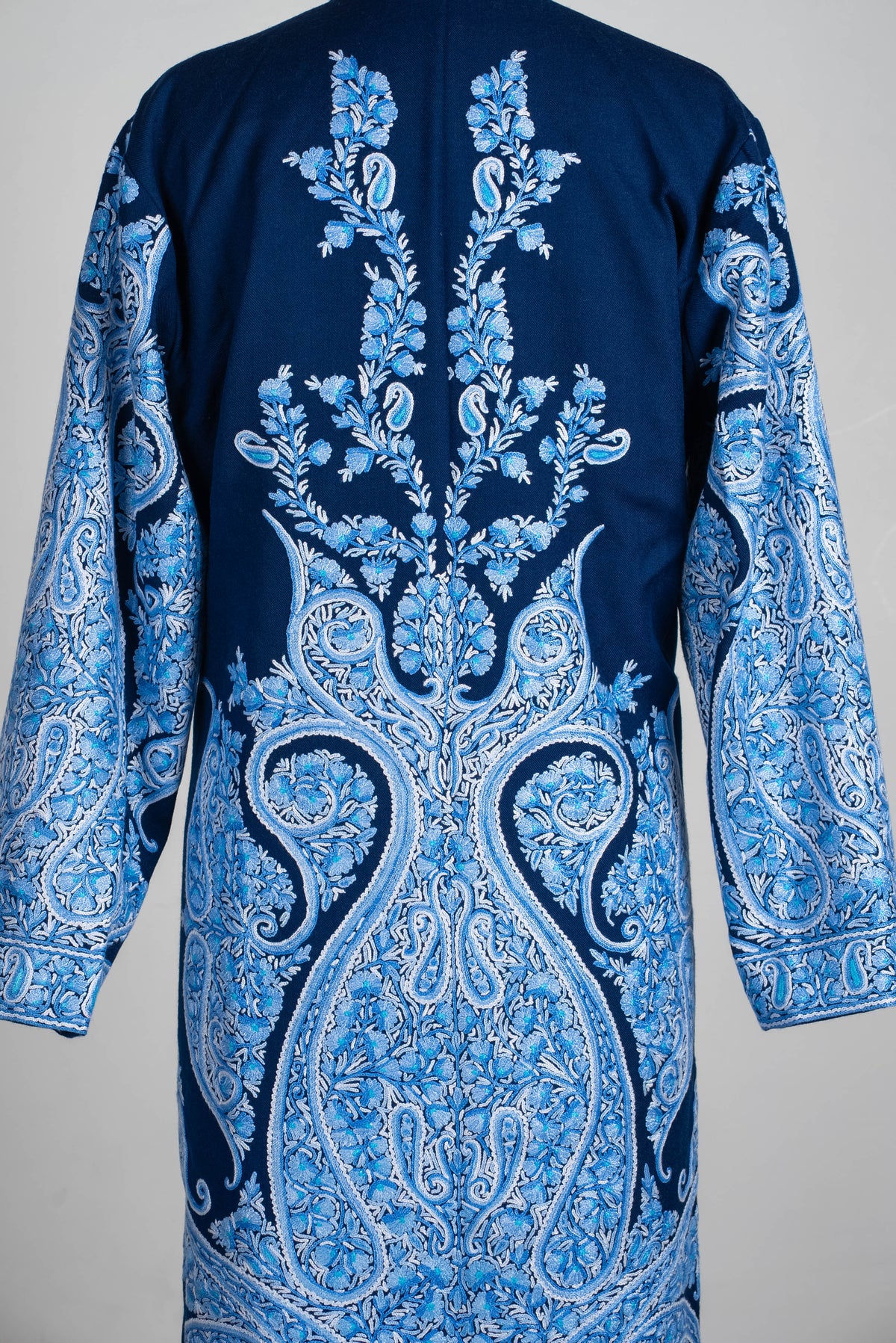 Sapphire Paisley Aari Hand Embroidered Long Jacket