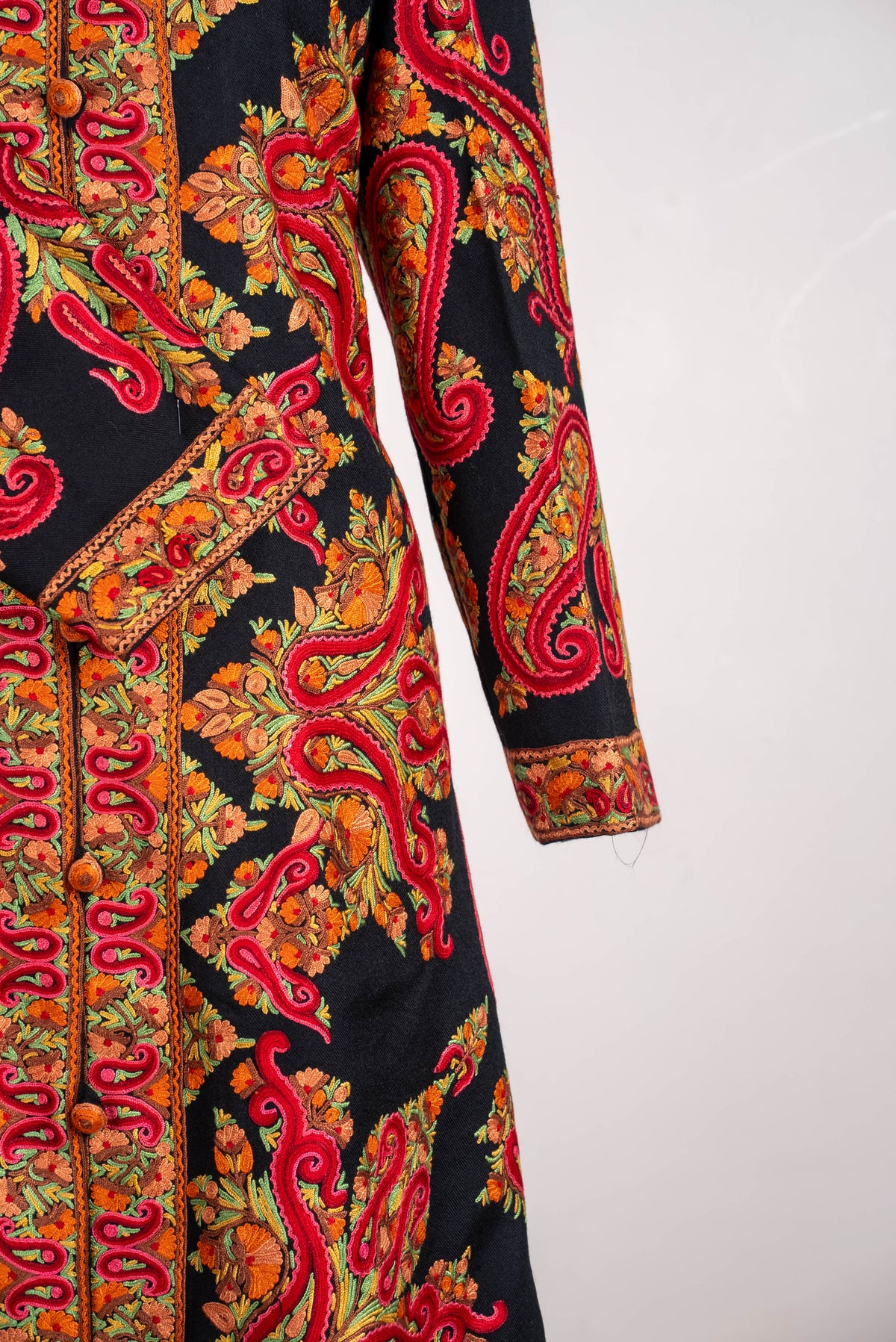 Crimson Paisley Aari Hand Embroidered Long Jacket