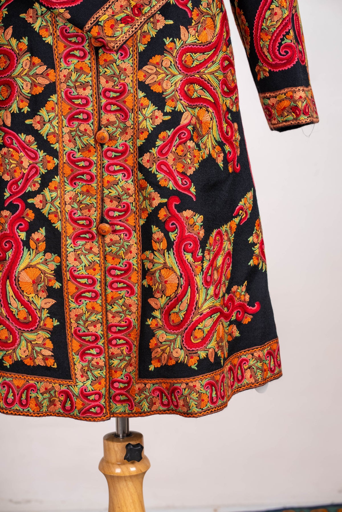 Crimson Paisley Aari Hand Embroidered Long Jacket