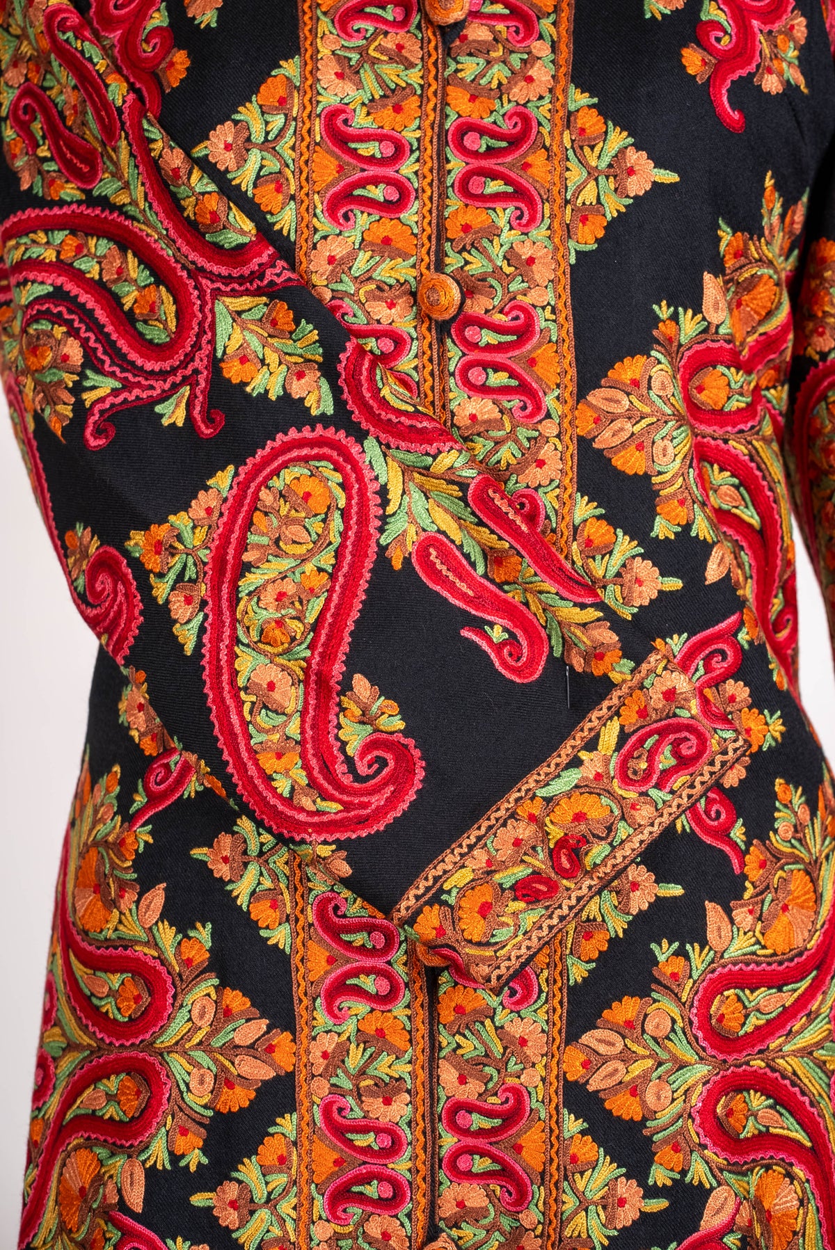Crimson Paisley Aari Hand Embroidered Long Jacket