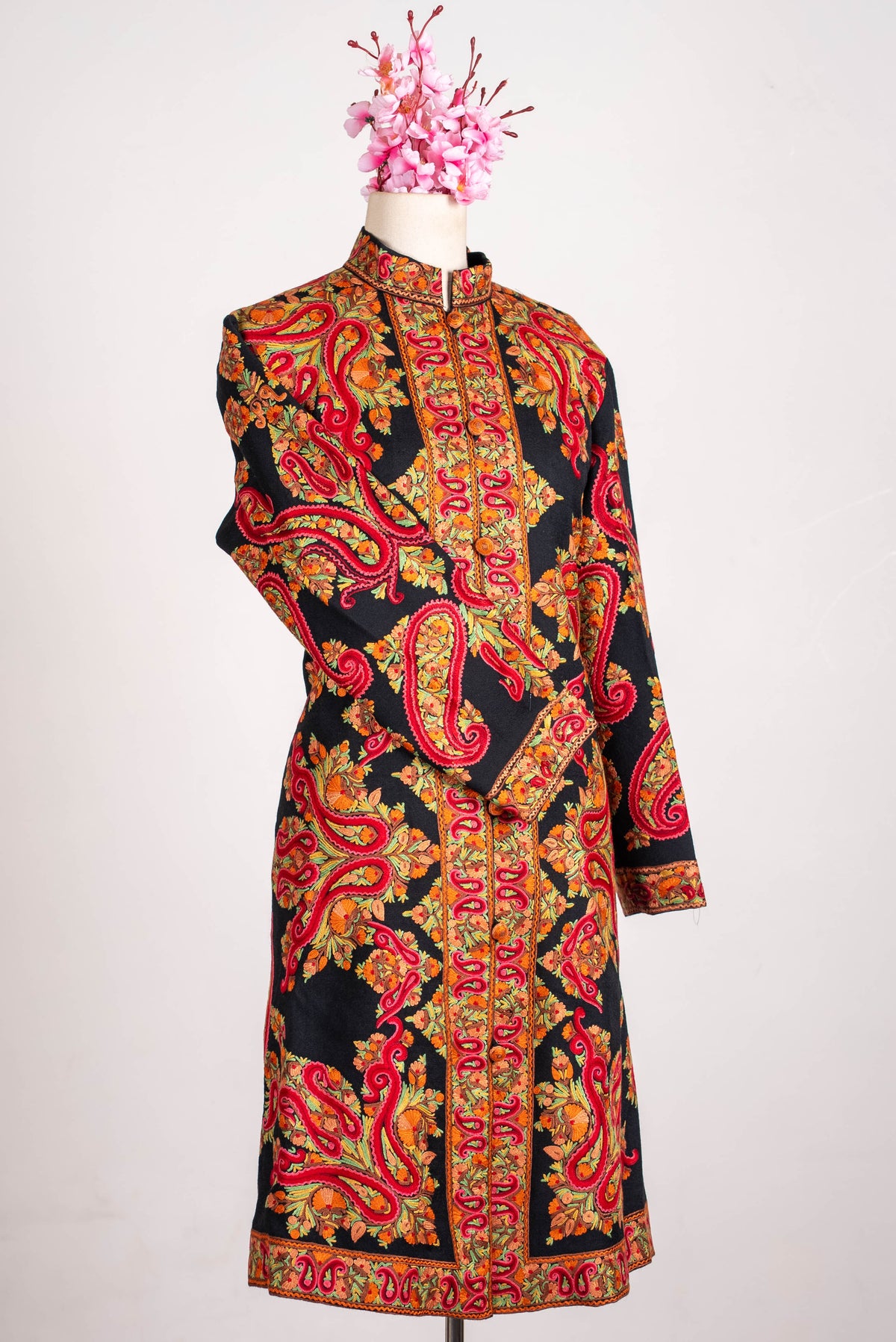 Crimson Paisley Aari Hand Embroidered Long Jacket