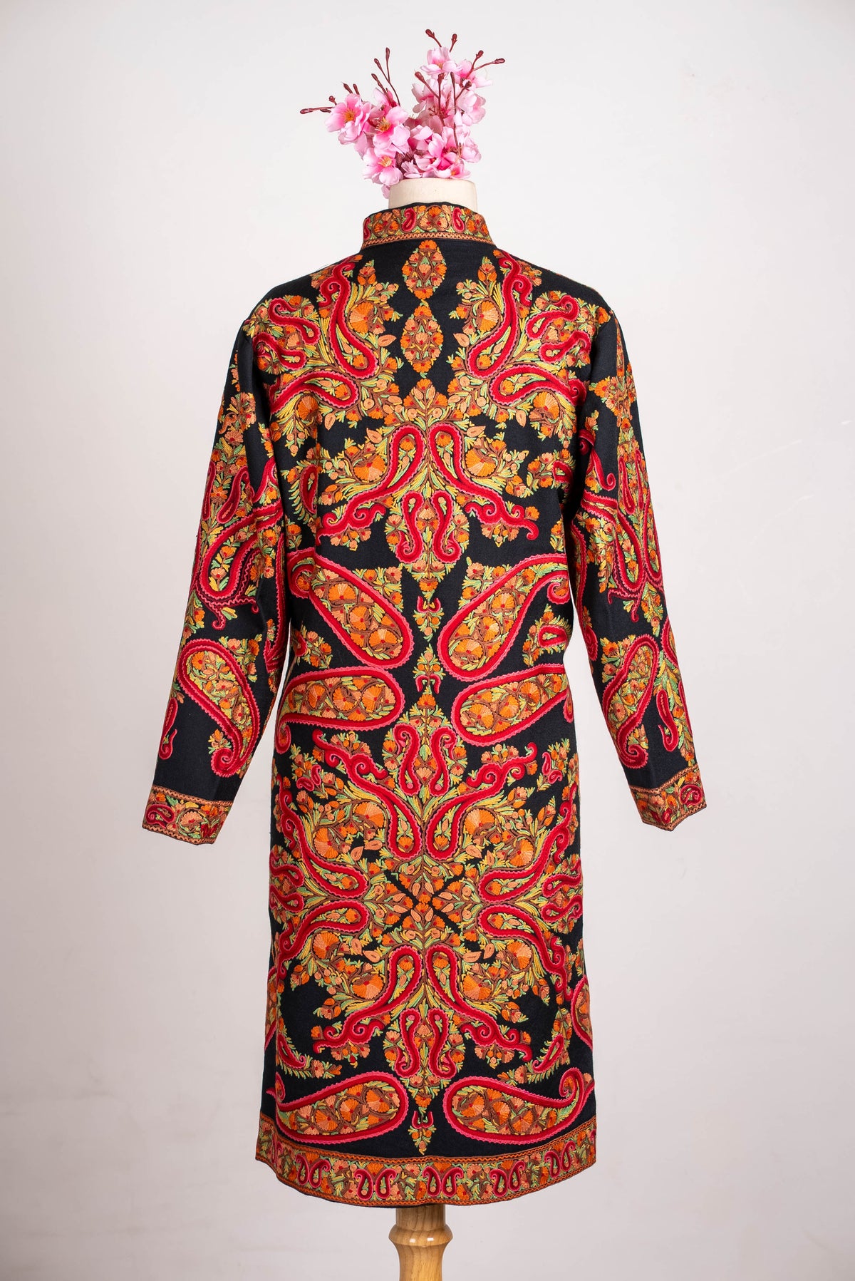 Crimson Paisley Aari Hand Embroidered Long Jacket
