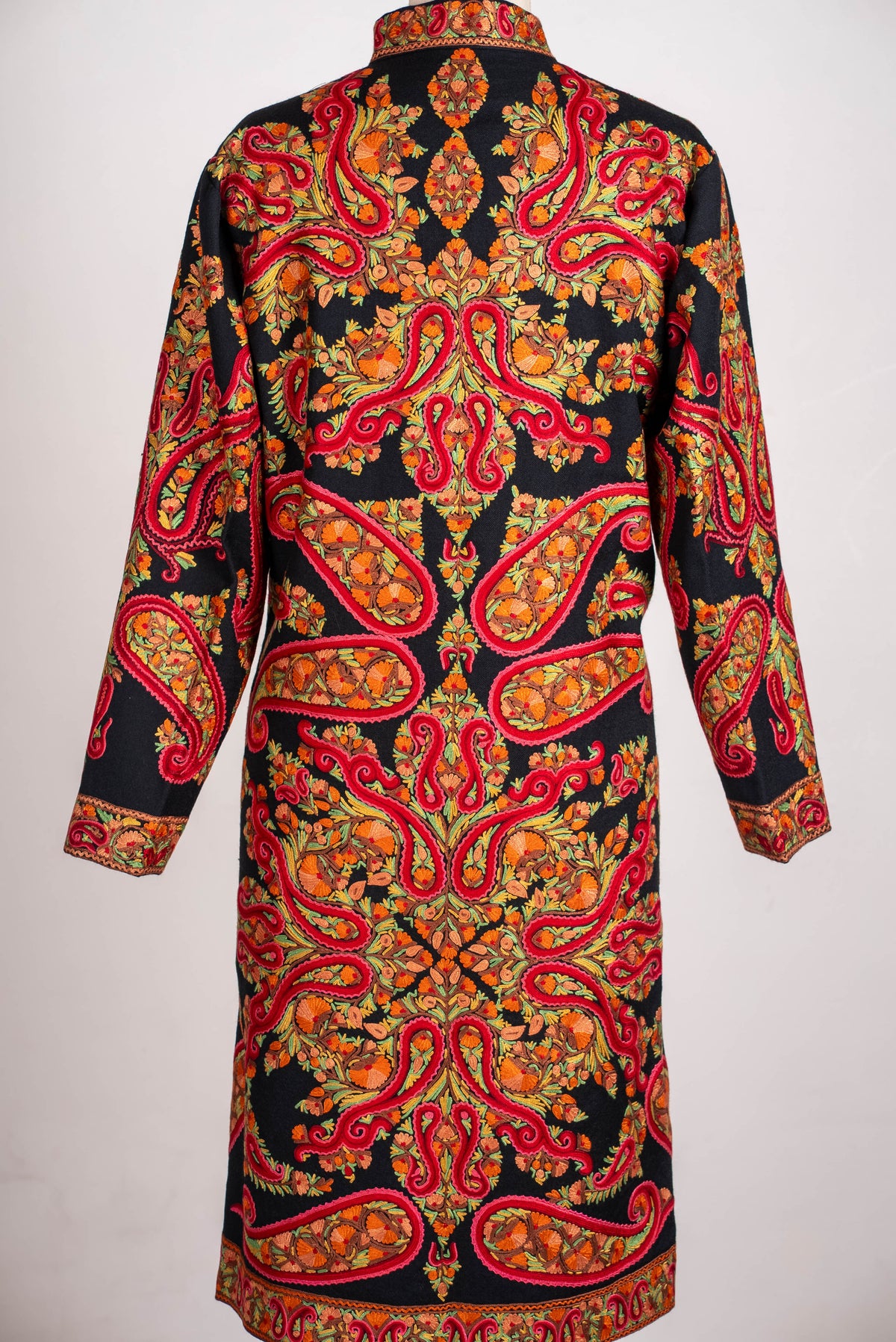 Crimson Paisley Aari Hand Embroidered Long Jacket
