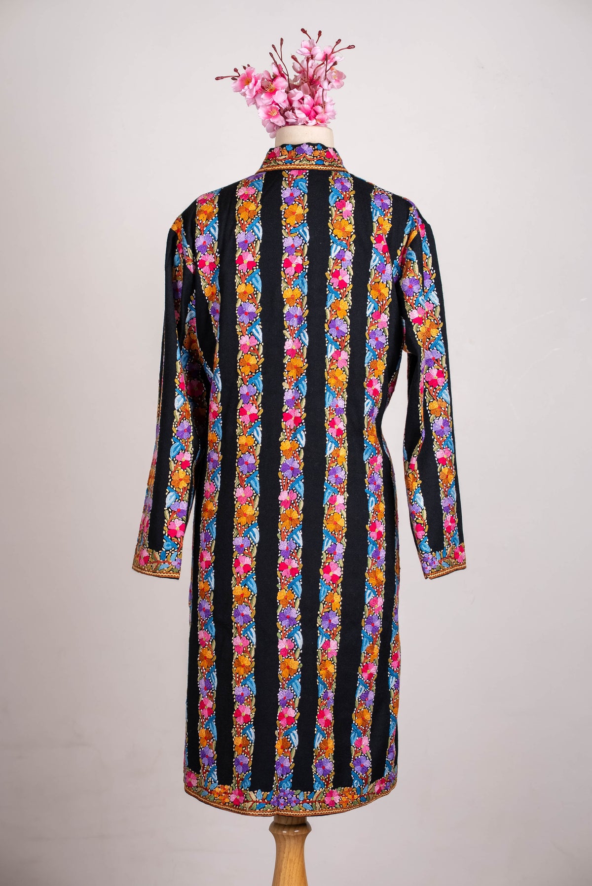 Carnival Stripe Aari Hand Embroidered Long Jacket