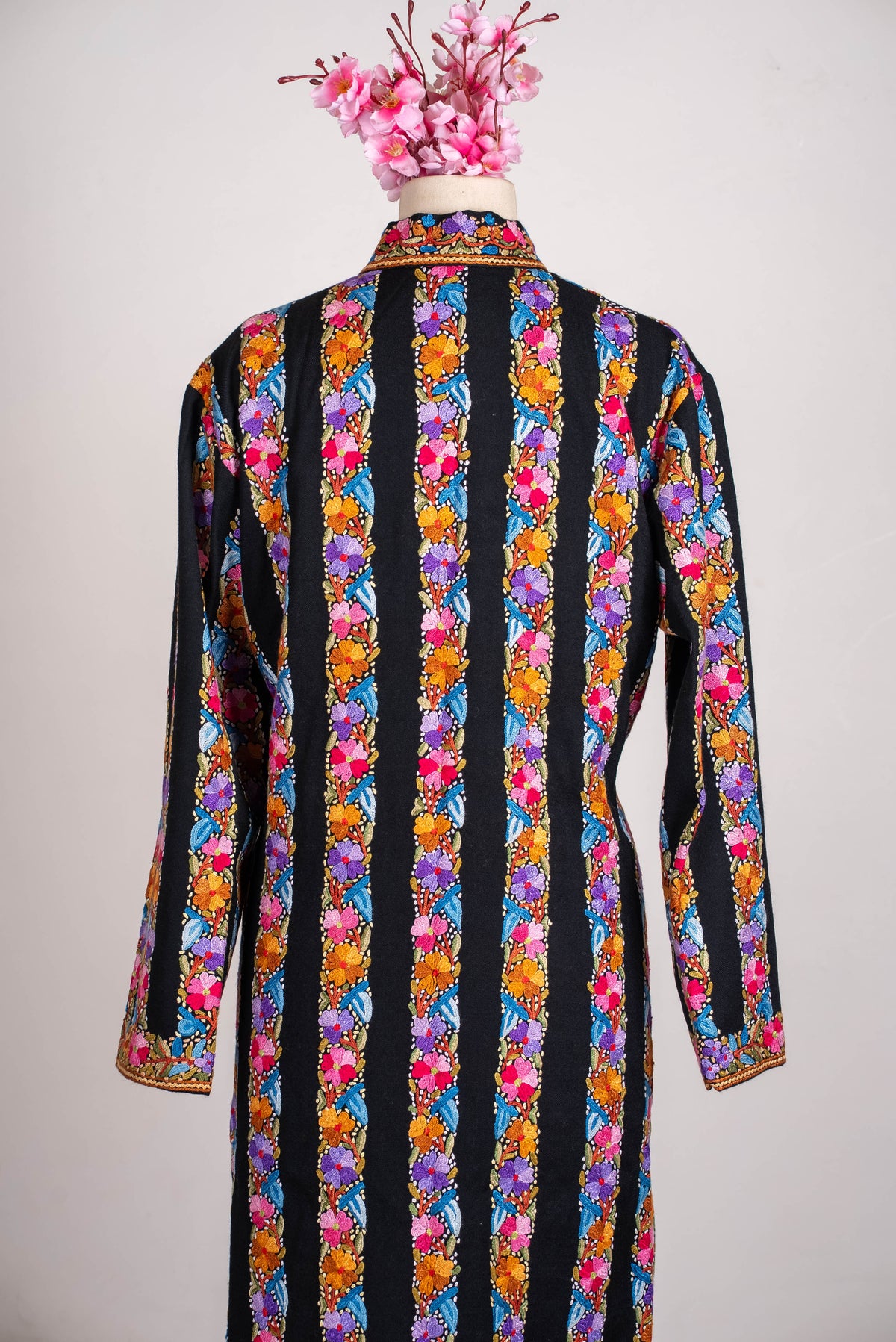 Carnival Stripe Aari Hand Embroidered Long Jacket