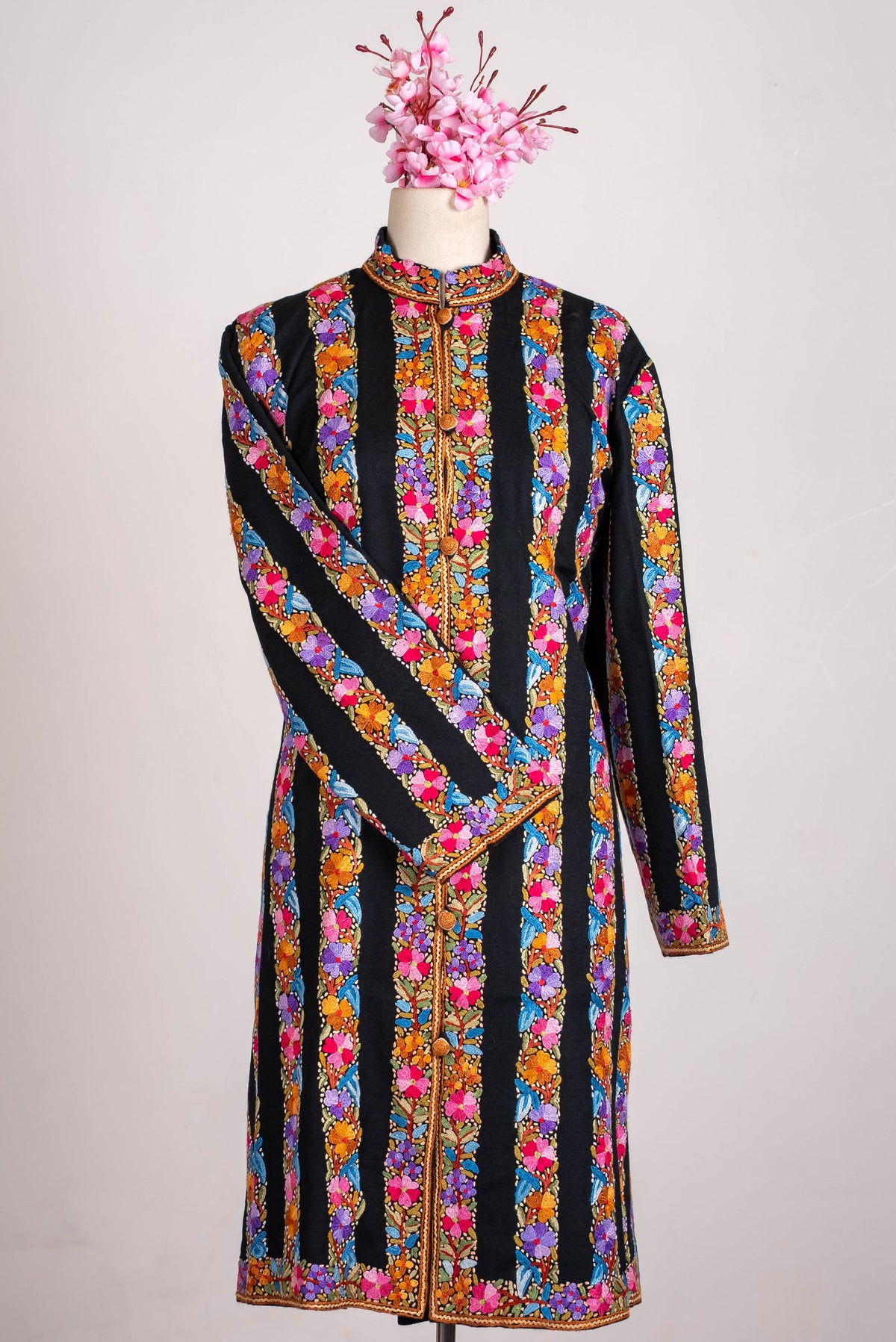Carnival Stripe Aari Hand Embroidered Long Jacket