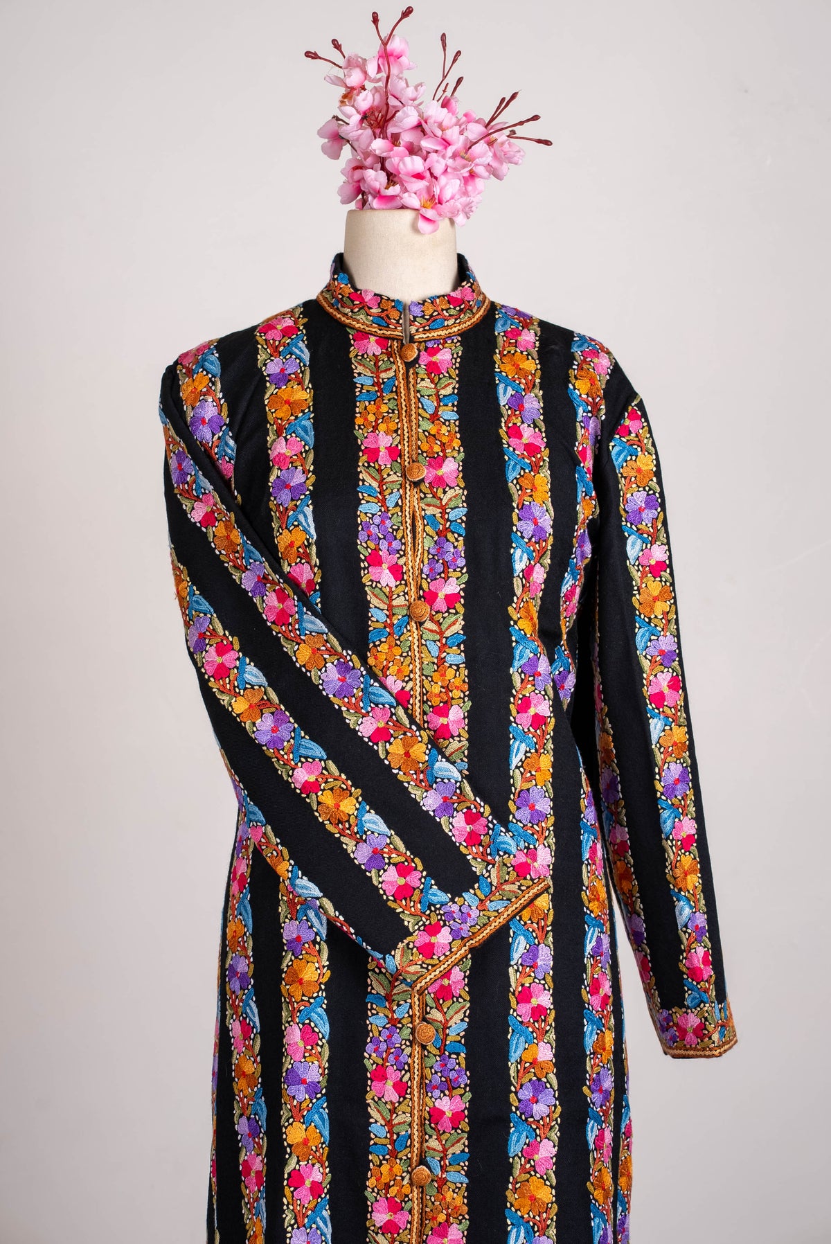 Carnival Stripe Aari Hand Embroidered Long Jacket