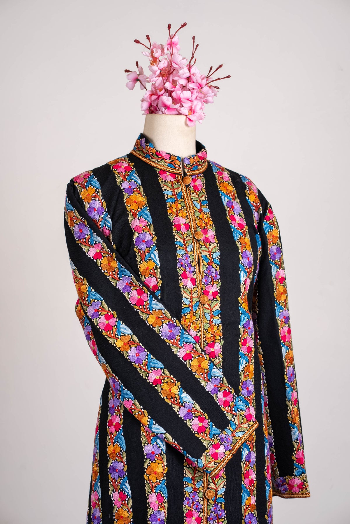 Carnival Stripe Aari Hand Embroidered Long Jacket