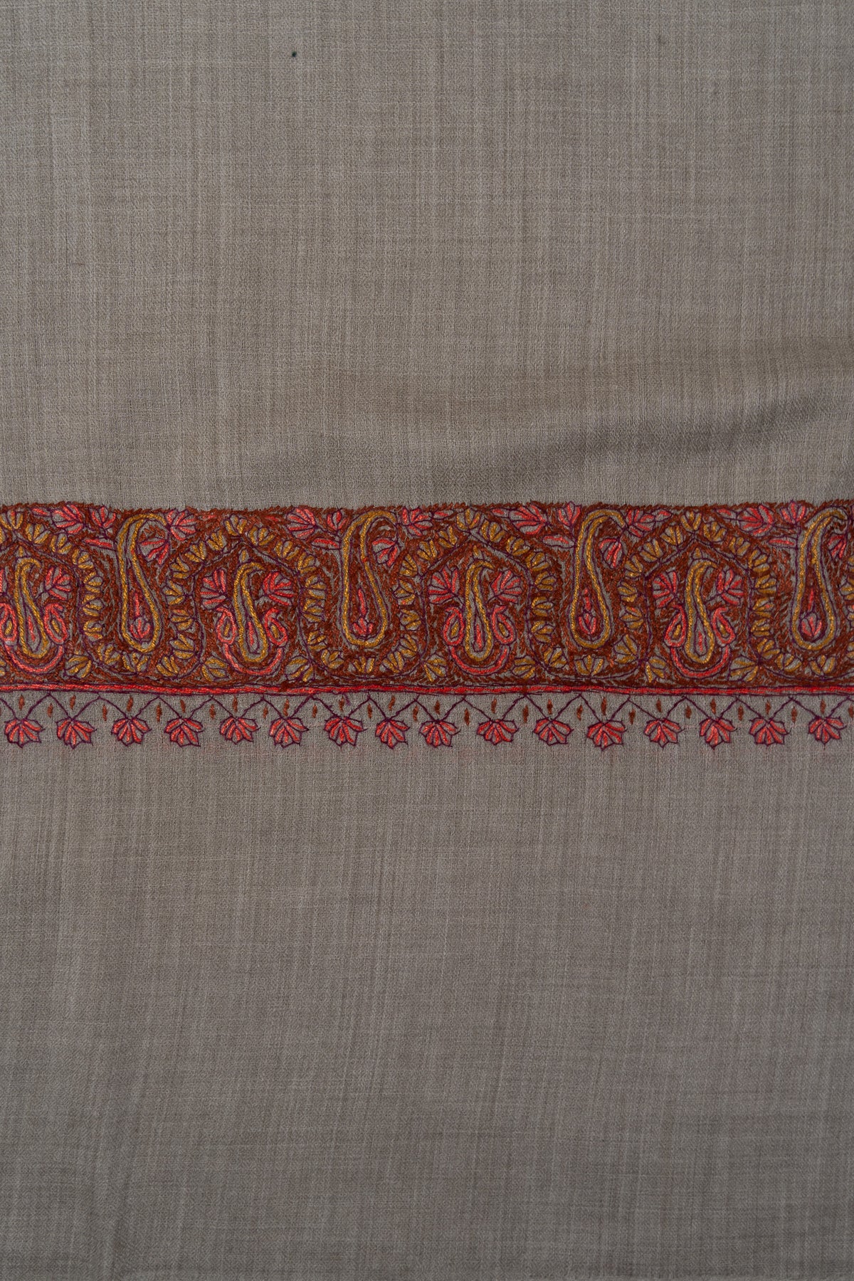 Stone Taupe Paisley 2.5 Yards Sozni Hand Embroidered Shawl