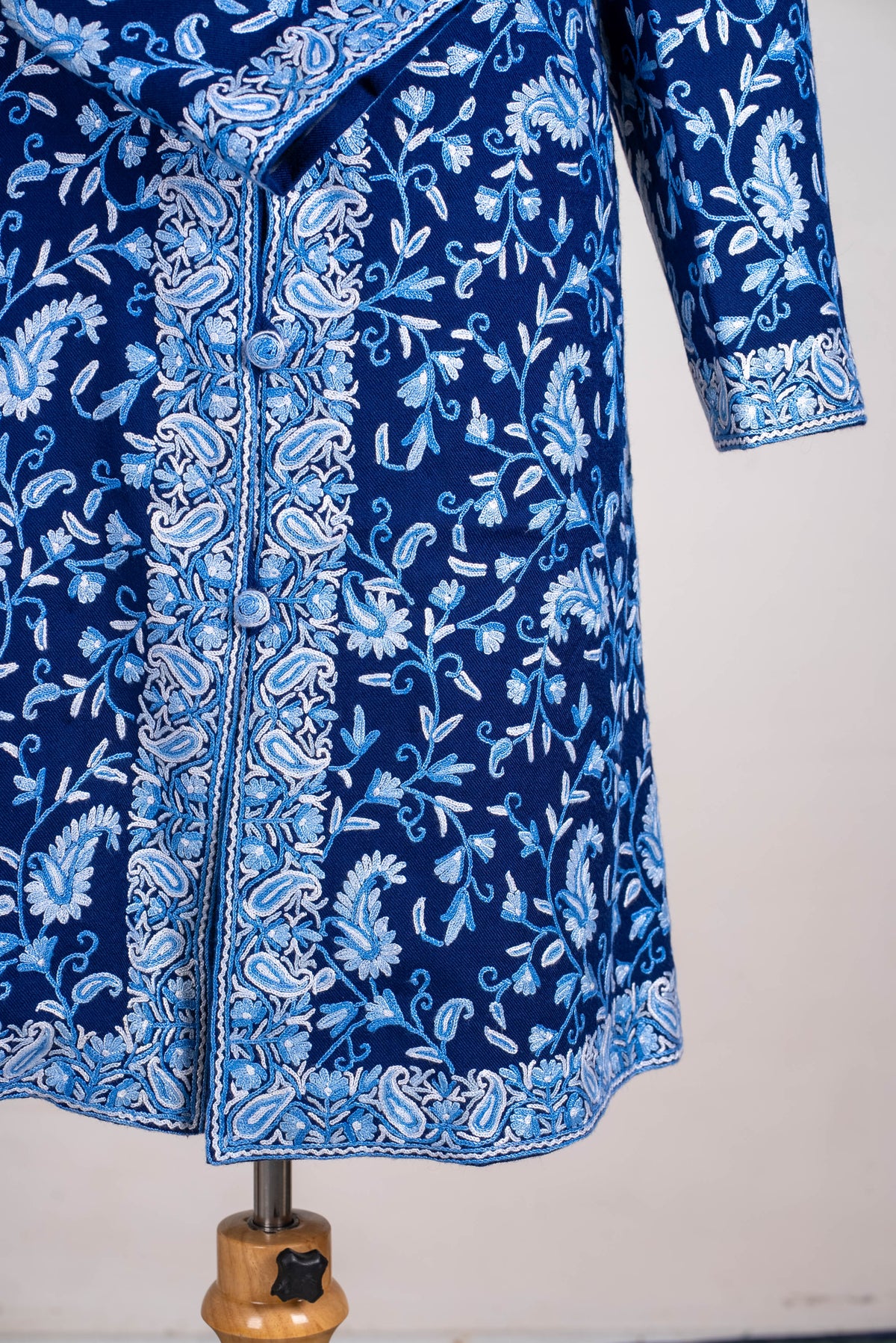 Indigo Blossom Aari Hand Embroidered Long Jacket