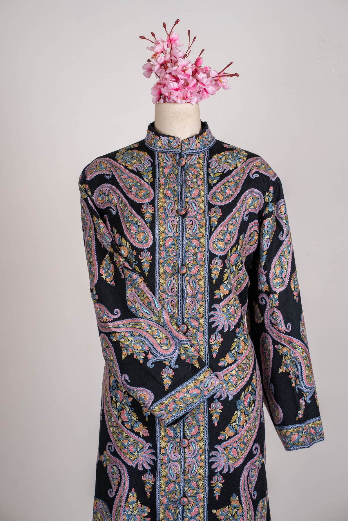 Pastel Paisley Aari Hand Embroidered Long Jacket