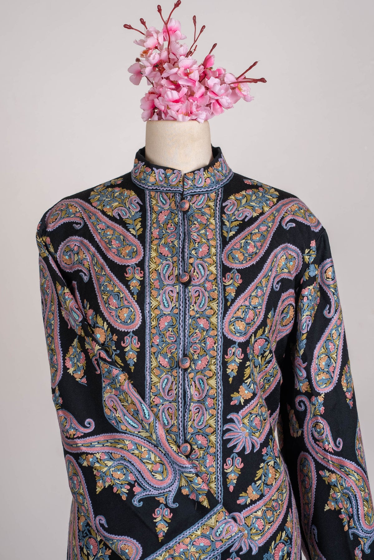 Pastel Paisley Aari Hand Embroidered Long Jacket