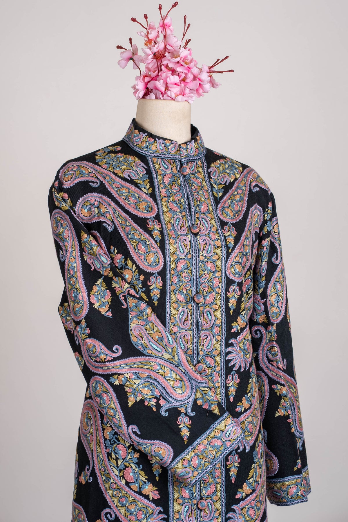Pastel Paisley Aari Hand Embroidered Long Jacket