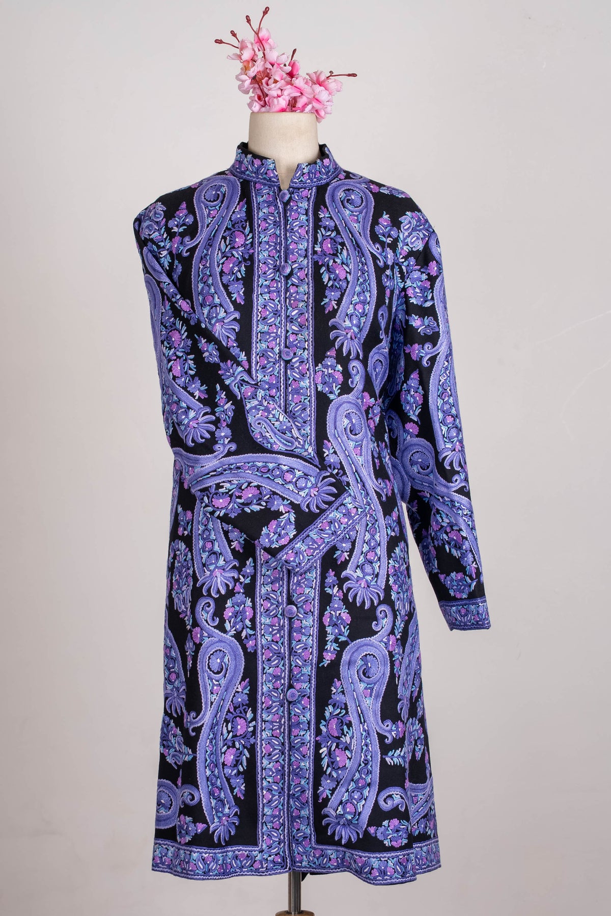 Lavender Paisley Aari Hand Embroidered Long Jacket