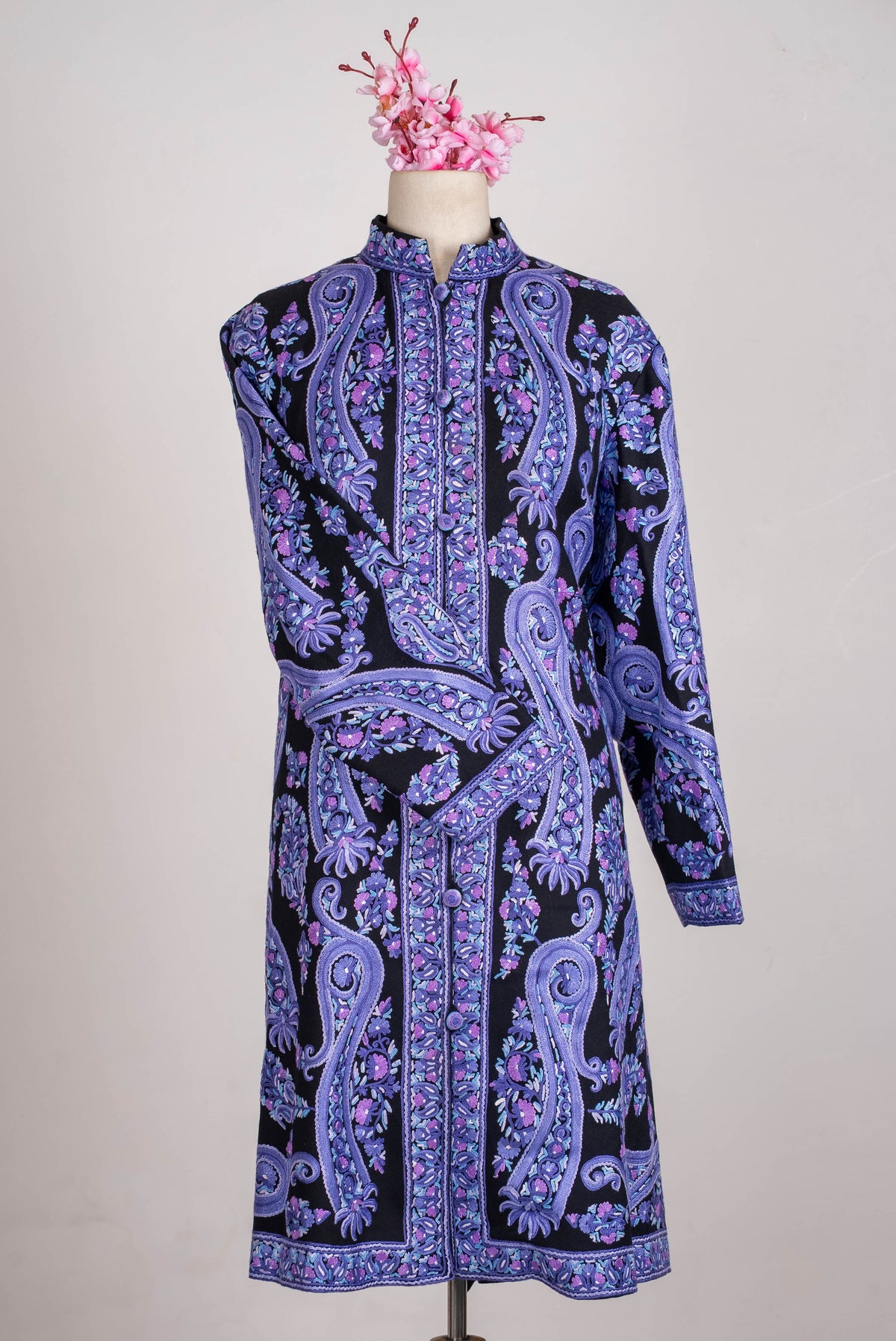 Lavender Paisley Aari Hand Embroidered Long Jacket